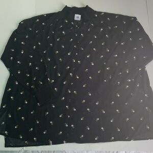 CAbi Black Blouse with Floral Accents